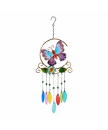 Glass Leaves Wind Chime with Iron Butterfly Ornament - £20.53 GBP