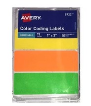 Avery Removable Color Coding Labels, 1&quot; X 3&quot;, #6722, Pack of 72 Labels - £4.71 GBP