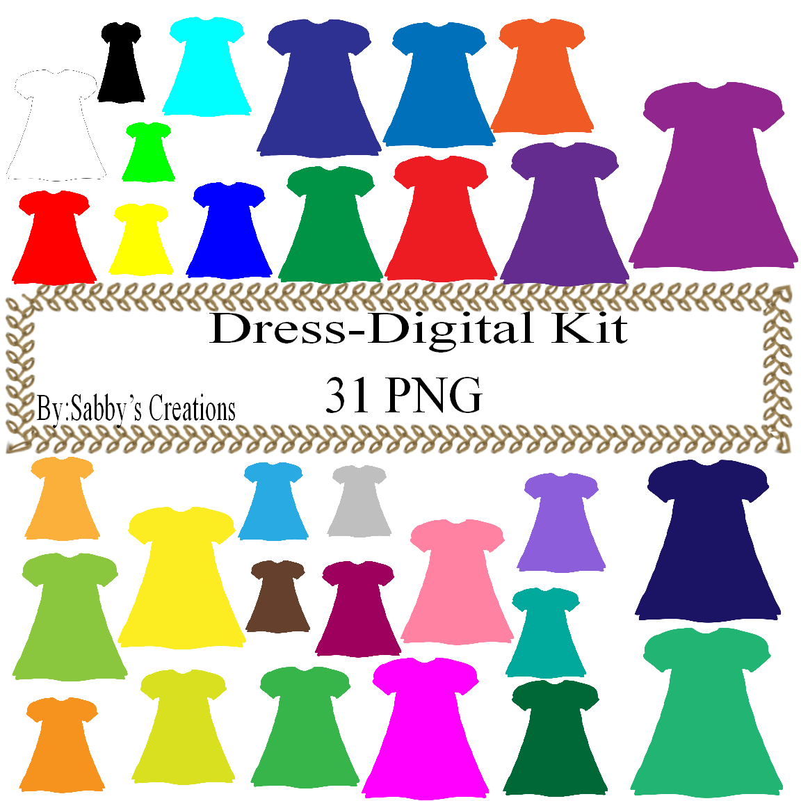 Color Dress 2 Digital Kit-Jewelry Tag-Gift Tag-T shirt-Digital Clipart-N... - $1.99