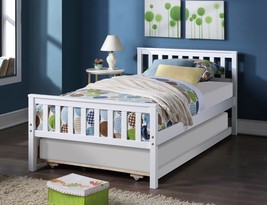 Twin Bed with Trundle, Platform Bed Frame with Headboard and Footboard, White - £172.22 GBP