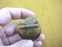 (tb-but-1) tan Butterfly on flower TAGUA NUT palm figurine Bali detailed... - $49.08