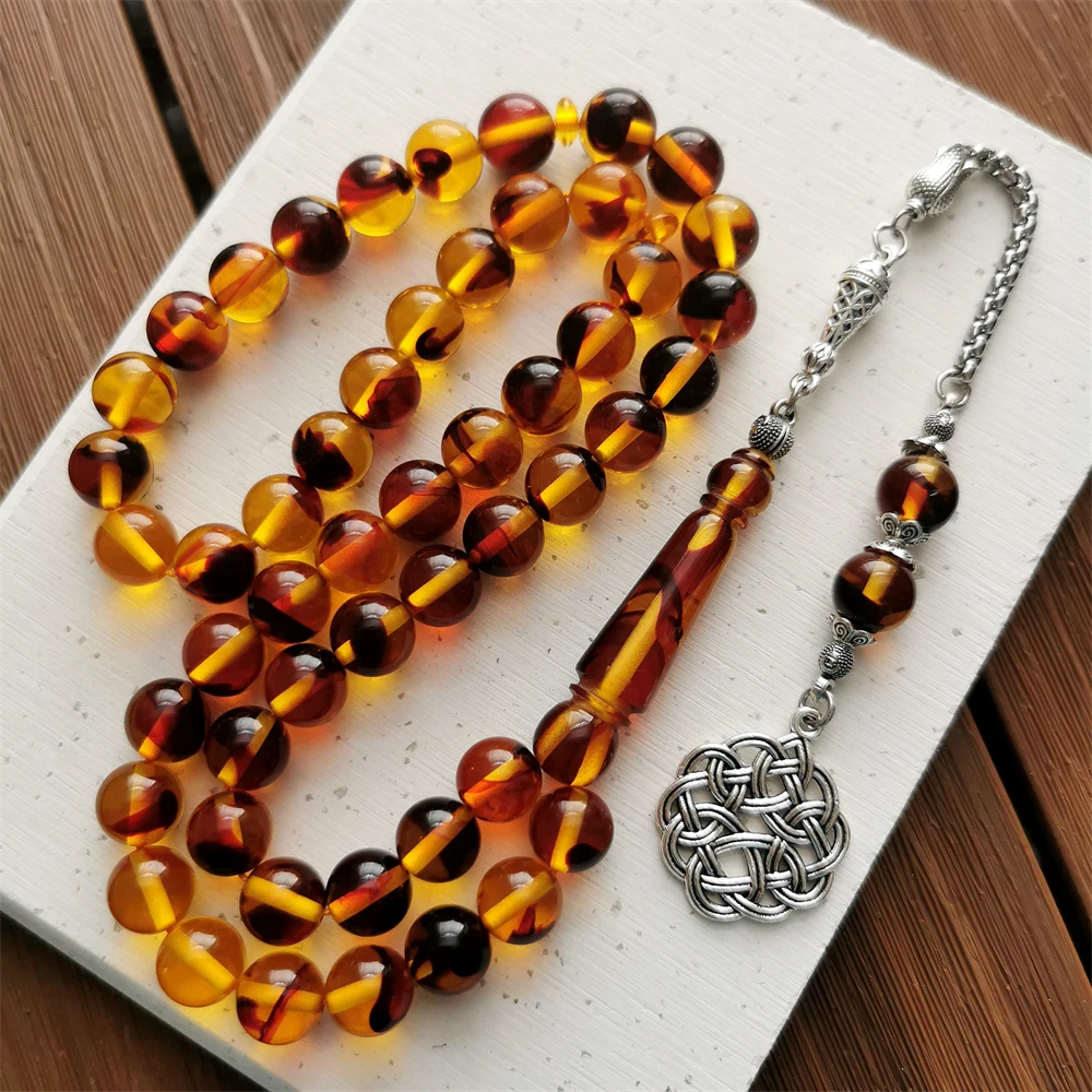 Muslim tasbih Prayer Beads Handmade nice color resin amber 10mm 51 beads misbaha - £26.05 GBP