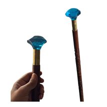 Decorative Crystal Walking Stick with Brass and Wooden Handle Heavy Duty... - $41.15