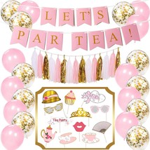 Tea Party Decorations Kit | &quot;Lets Par Tea!&quot; Banner | Tea Party Photobooth Props  - £25.01 GBP