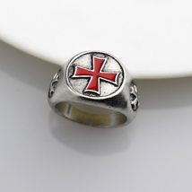 Silver Knights Templar Shield Red Cross Crusades Masonic Celtic S.8-12 Men Ring - £13.58 GBP