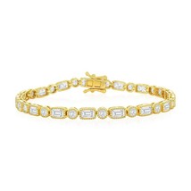 Sterling Silver Round &amp; Rectangle CZ Bracelet - Gold Plated - £86.39 GBP