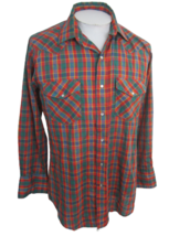 Karman vintage Men shirt M WESTERN long sleeve p2p 22 pearl snap plaid fitted - £27.23 GBP