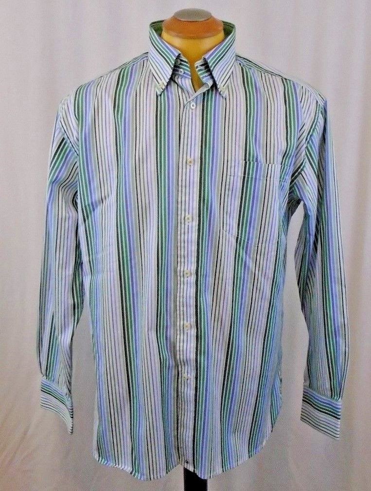 Tommy Hilfiger Large Long Sleeve Green/Blue Striped  Cotton Casual Shirt - $7.92