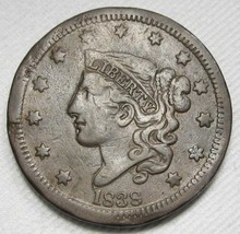 1838 Braided Hair Large Cent Coin CH VF Details AF33 - £45.57 GBP