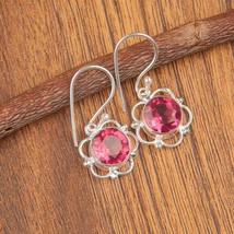Pink Tourmaline Gemstone 925 Silver Earring Handmade Jewelry Earring 1.40&quot; - £8.99 GBP
