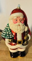 Vtg Hard Plastic Blow Mold Christmas Santa Holding Tree and Sack Ornamen... - $13.33