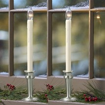 Holiday window candles LED twinkle adjustable height 9-11&quot; silver pewter 1&quot;D - £47.85 GBP