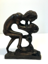 Vintage African Folk Art Beautiful Carved Wooden Sculpture of Lovers Kissing - £19.45 GBP