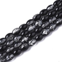 Crackle Glass Beads 8mm Black Clear Oval Bulk Jewelry Supplies Wholesale... - $1.97