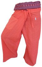 FIS03 orange -Yoga Sport Wrap Trousers Fisherman Thailand Cotton Fisherp... - $19.99