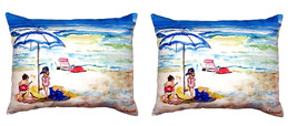 Pair of Betsy Drake Playing On The Beach No Cord Pillows 16 Inch X 20 Inch - £62.27 GBP