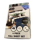 Star Wars The Mandalorian 4 Piece Full Sheet Set Baby Yoda Polyester Mic... - $24.70