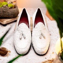 Aubiere Genuine Ostrich Quill Loafers Tassel Shoes White image 7