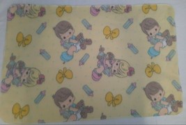 Vintage Precious Moments Yellow Fleece Baby Blanket Girl &amp; Boy Yellow Bows - $10.84