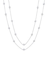 Authentic Crislu 4 mm Bezel Set Long Necklace (24&quot;), Platinum - £119.10 GBP