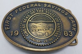 Vintage 1983 First Federal Savings Bank of Newton Kansas Belt Buckle Lim... - £7.70 GBP