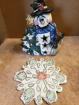 Heather Goldminc Blue Sky Christmas Snowmen Tealight Candle Holder and Base - $24.75