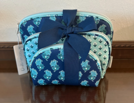 Dwell Studio 3 Piece Blue Floral Cosmetic Gift Bag Set Vanity Travel Bags - $234.08 MXN
