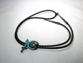 Sterling Silver Turquoise Inlay Leather Shriners Bolo Tie K460 - £62.50 GBP