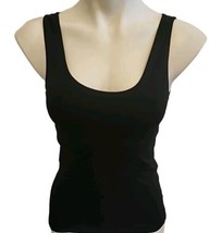 Large Rhonda Shear Cami Camisole with Shelf Bra Black Solid  Pull Over Stretchy - £14.90 GBP