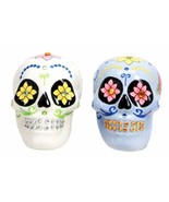 Blue &amp; White Sugar Skulls Day Of The Dead Rhinestone Ceramic Salt Pepper... - $311.66 MXN