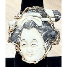 Japanese Samurai Statement  Ring VTG Adjustable Gold Wire Setting  Sz 5-... - $175.38