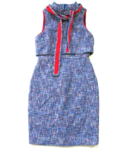 NWT J.Crew Tie-neck Tank Sheath in Blue Red Metallic Autumn Tweed Dress 6 - £74.39 GBP