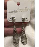 NWT Charming Charlie Silver Tone CZ Stud Drop Post Teardrop Earrings - £6.98 GBP