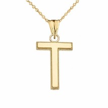 10k Solid Gold Small Milgrain Initial Letter T Pendant Necklace Personalized - £95.54 GBP+