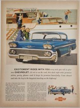 1958 Print Ad Chevrolet Impala Sport Coupe Couple Admire Chevy Huge Yacht - $21.58