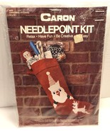 CARON Santa Claus Needlepoint Stocking Mesh Canvas Kit #4639 Red Vintage... - £15.78 GBP