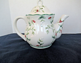 Pfaltzgraff Winterberry Teapot &amp; lid sculpted  stoneware 7-7/8&quot; H red be... - $18.57