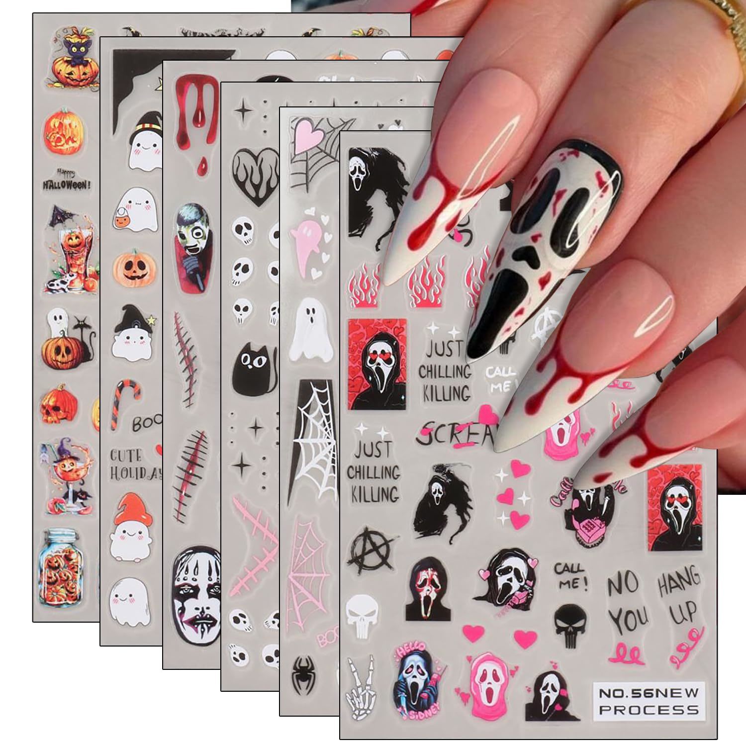 Primary image for Halloween Nail Art Stickers Scary Face Spider Web Skull 3D Self Adhesive Nail De