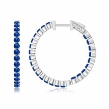 Natural Blue Sapphire Hoops Earrings for Women in 14K Gold (Grade-AAA , 1.6MM) - £1,272.51 GBP