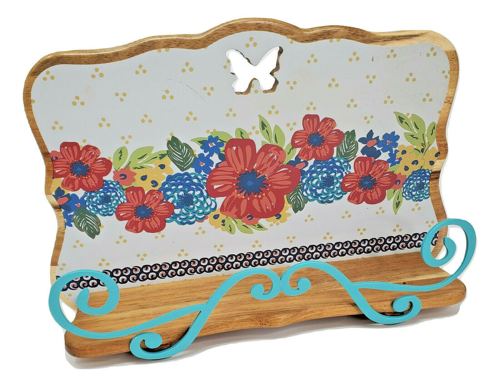 Pioneer Woman Dazzling Dahlias Floral Wood Cookbook Tablet Holder Easel Stand - $49.49