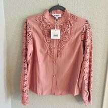HL AFFAIR Lace Panel Long Sleeve Blouse Top, Romantic Pink/Blush Size La... - $59.00