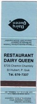 Matchbook Cover Dairy Queen St Hubert Quebec Pale Blue - £1.53 GBP