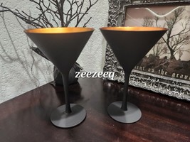 x2 Halloween Mirror Orange Black Matte Martini Cocktail Glasses GORGEOUS! - £35.59 GBP