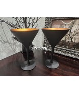x2 Halloween Mirror Orange Black Matte Martini Cocktail Glasses GORGEOUS! - £35.47 GBP