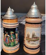 Pair of Vintage German Beer Steins Original Gerzit Gerz Germany  - $41.95