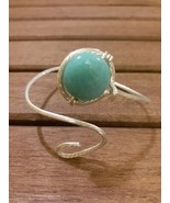 Handmade wire wrapped sterling sliver bangle with Amazonite Xmas gift - $93.00