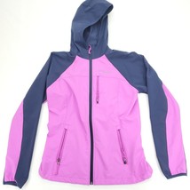 Columbia Softshell Jacket Women Medium Pink Blue Lightweight Hooded Full... - $16.85