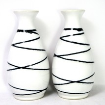 Pair 2 10oz Sake Japan Bottles White with Black Stripes Geometric Art - £19.03 GBP