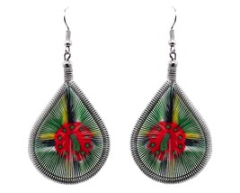 Dominica Flag Graphic Silk Thread Teardrop Dangle Earrings - Womens Fashion Hand - $14.84