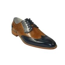 Men's Giovanni Shoes High Quality Leather Wing Tip Derby Troy Navy/Tan image 3